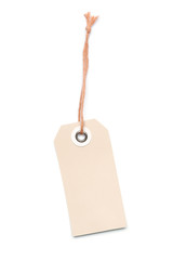 Beige Label with Cord on White Background