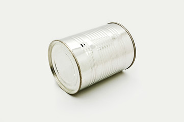 Food tin can on white