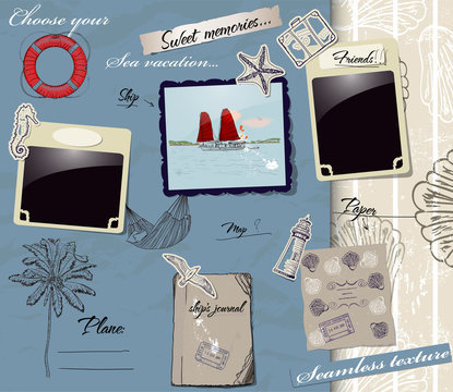 Scrapbookng poster with sea traveling elements.