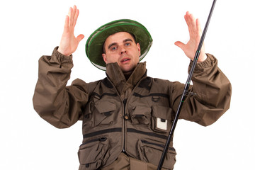 A portrait of a fisherman with fishing pole