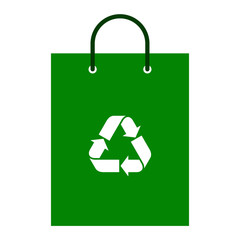 Green shopping bag with recycle symbol