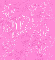 Obraz premium Pink floral background with outlined flowers 