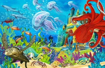 Obraz na płótnie Canvas Cartoon coral reef - illustration for the children