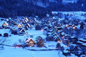 Light up of Shirakawago Gassho Village, Japan