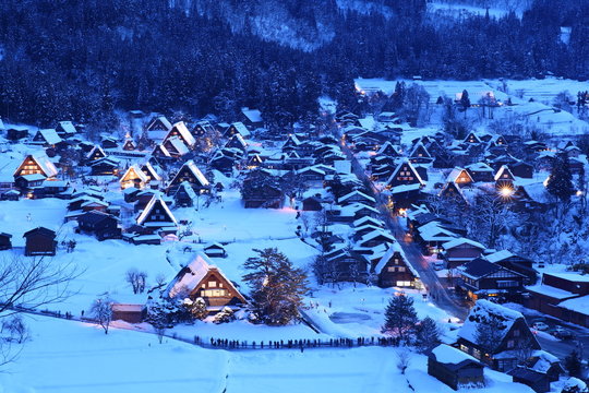 Light up of Shirakawago Gassho Village, Japan
