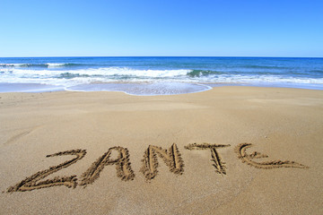 Zante written on sandy beach