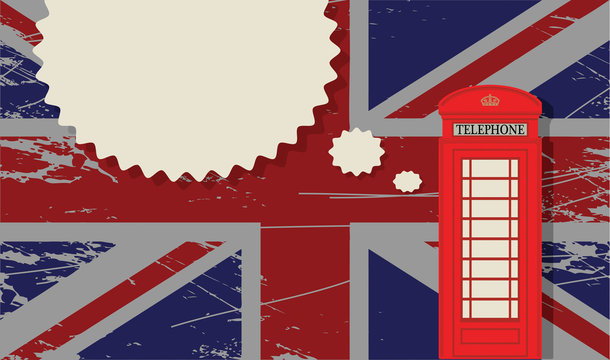 Phone booth on UK flag, vector illustration