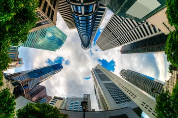Foto op Plexiglas Fish-eye uitzicht op de skyline van de stad Singapore. © Luciano Mortula-LGM