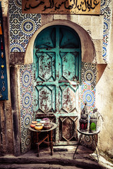 Detail of the beautiful tile mosaic decoration,Fez,Morocco - obrazy, fototapety, plakaty