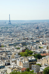 Skyline of Paris on bright summer day