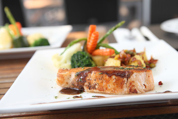 Grilled Salmon Steak with vegetables