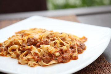 spaghetti fettuccine with beef  sauce