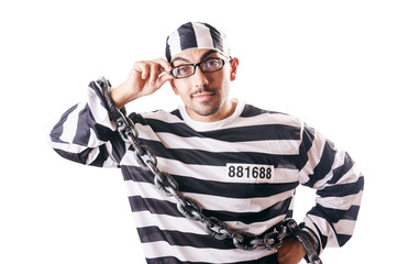 Convict criminal in striped uniform