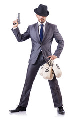 Businessman criminal with sacks of money