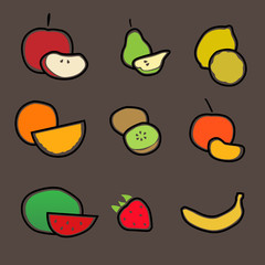 Different fresh fruit icon set
