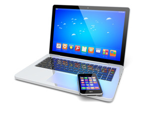 Laptop, and smartphone