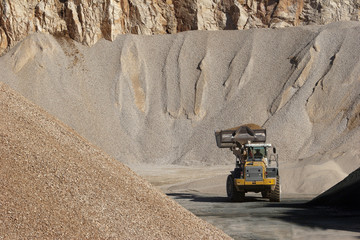 Bulldozer activity in a rock quarry near Split in croatia