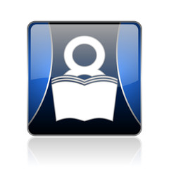 book blue square web glossy icon