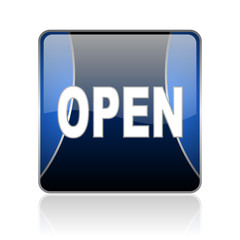 open blue square web glossy icon