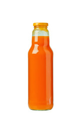 Bottle with carrots juice, it is isolated on white