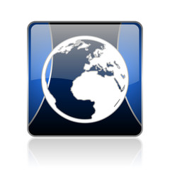 earth blue square web glossy icon