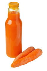 Bottle with carrots juice, it is isolated on white