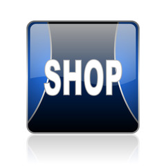 shop blue square web glossy icon