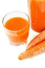 Bottle with carrots juice, it is isolated on white