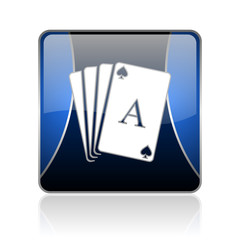 playing cards blue square web glossy icon