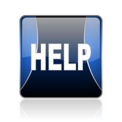 help blue square web glossy icon
