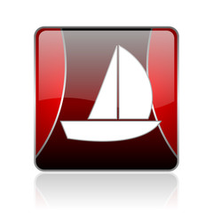 yacht red square web glossy icon