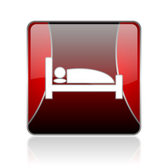 hotel red square web glossy icon