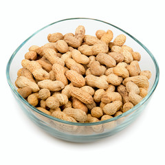 peanuts in a bowl isolated on white background