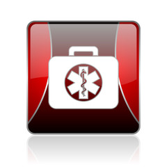 rescue kit red square web glossy icon