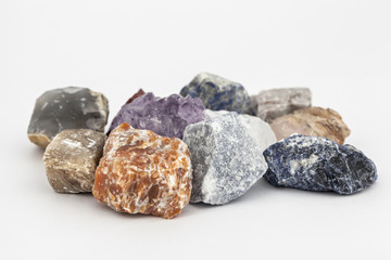 composition of various crystals on white background.