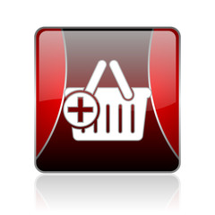 shopping cart red square web glossy icon