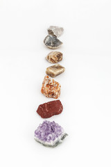 composition of various crystals on white background.