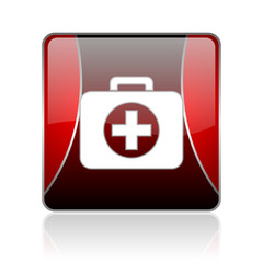Obraz premium first aid kit red square web glossy icon