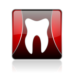 tooth red square web glossy icon