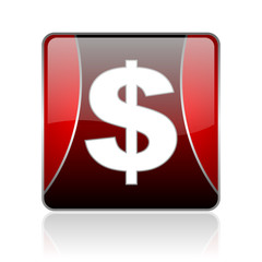 us dollar red square web glossy icon