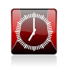 clock red square web glossy icon