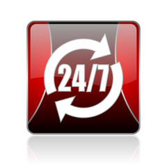 24/7 service red square web glossy icon