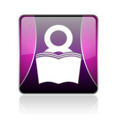 book violet square web glossy icon