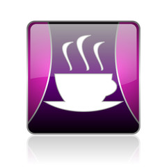 coffee violet square web glossy icon