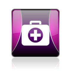 Obraz premium first aid kit violet square web glossy icon