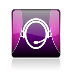 customer service violet square web glossy icon