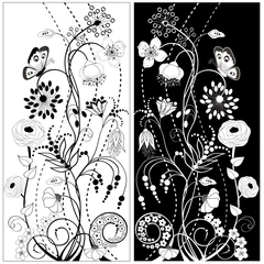 Peel and stick wall murals Flowers black and white Black and white flowers