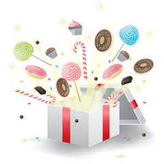 Sweets burst from present box