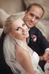 bride and groom at wedding day