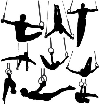 Gymnastics Rings Silhouettes. Layered and Fully Editable